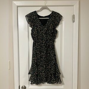 Tommy Hilfiger Black & Beige Leopard Print Ruffle Dress